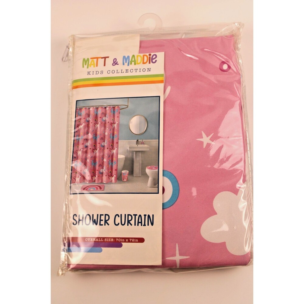 Matt & Maddie Unicorn Rainbow Fabric Shower Curtain 70 X 72 In Multicolor Pink